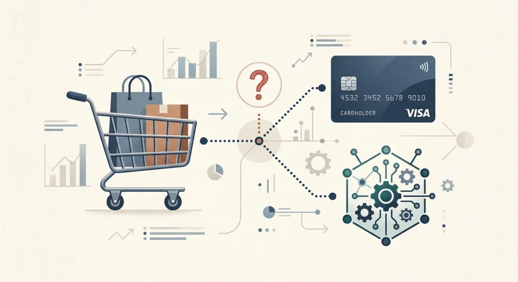 Illustration representing the question of liability when an AI shopping agent makes an incorrect purchase