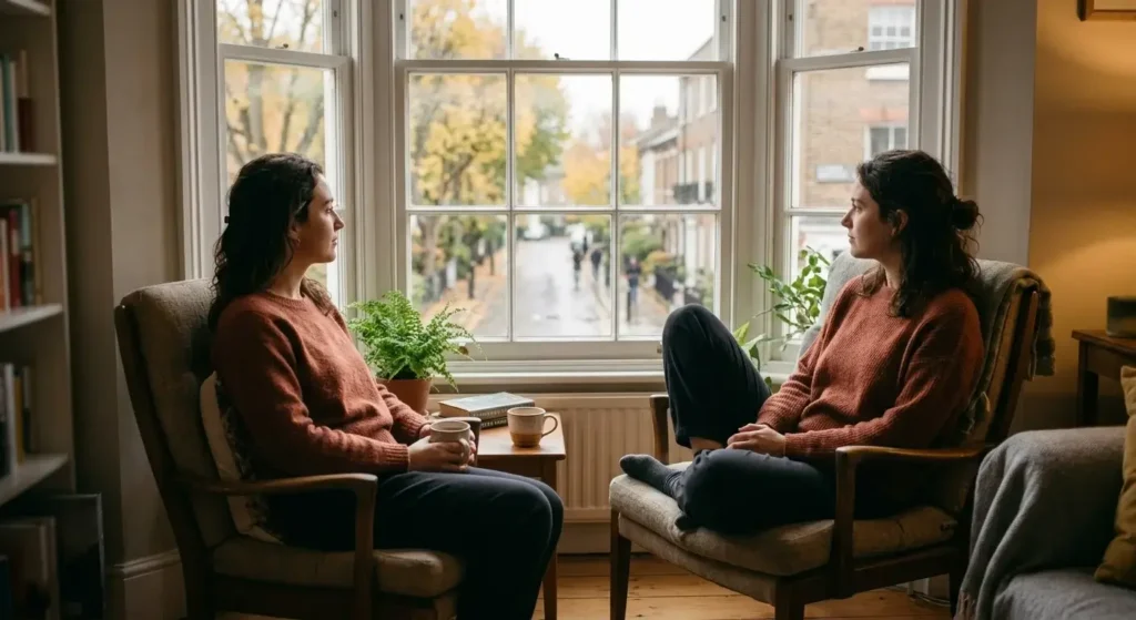 A person sitting calmly alone, representing self-acceptance and self-compassion